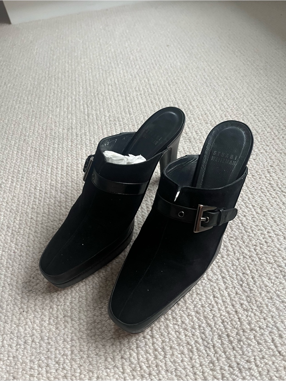 Y2K Stuart Weitzman Suede Buckle Platform Mules black size 7